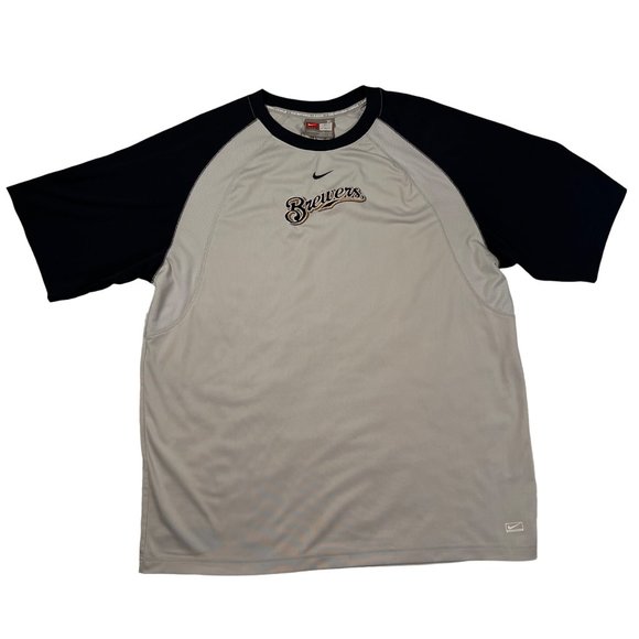 Nike Other - Nike Shirt Men's Short Sleeve MLB Milwaukee Brewers Crew Neck Gray Blue XL